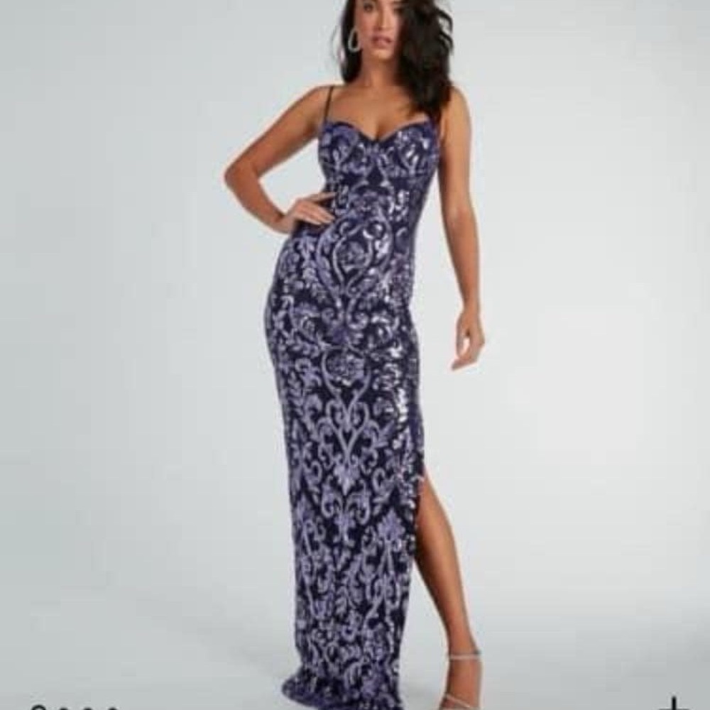Windsor Purple Sequin Prom Dress